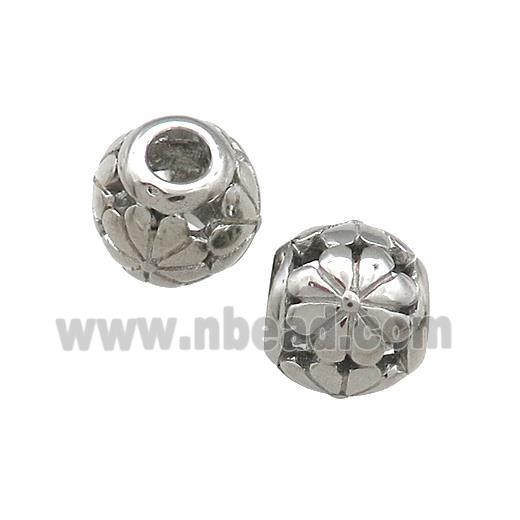 Raw Titanium Steel Round Beads Large Hole Hollow Flower