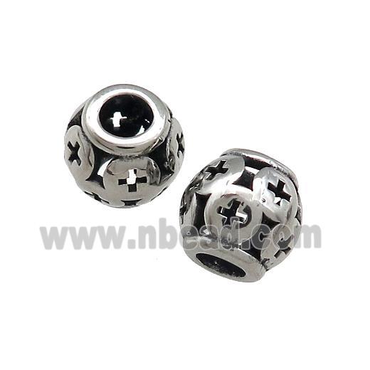 Titanium Steel Barrel Beads Large Hole Hollow Antique Silver