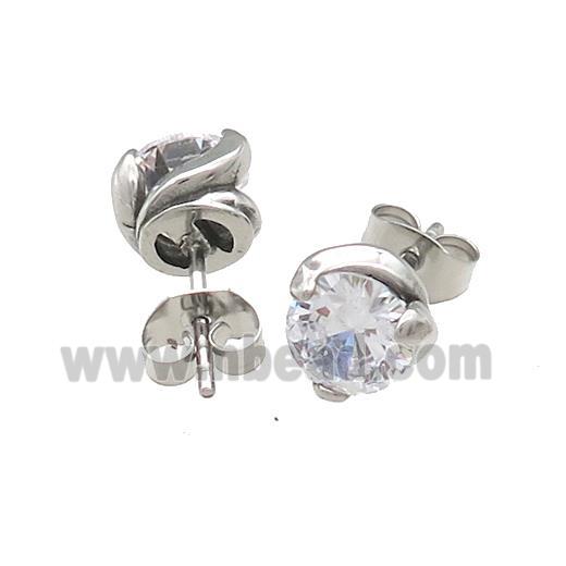 Raw Stainless Steel Stud Earring Pave Rhinestone