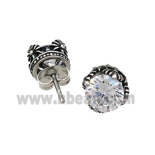 Stainless Steel Stud Earring Pave Rhinestone Antique Silver