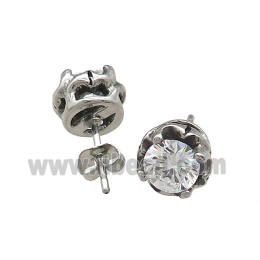 Stainless Steel Stud Earring Pave Rhinestone Antique Silver