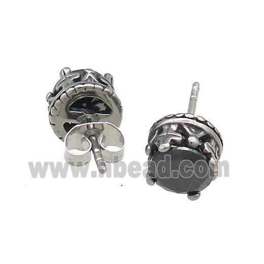 Stainless Steel Stud Earring Pave Rhinestone Antique Silver