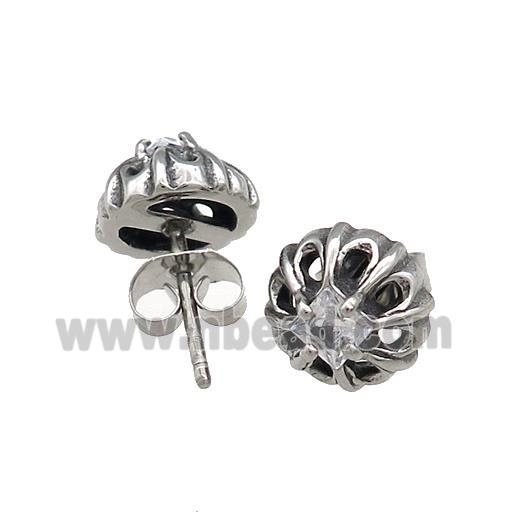 Stainless Steel Stud Earring Pave Rhinestone Antique Silver