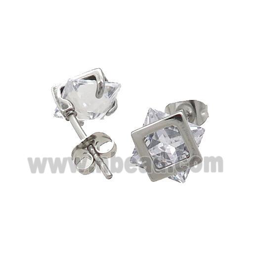 Raw Stainless Steel Stud Earring Pave Rhinestone