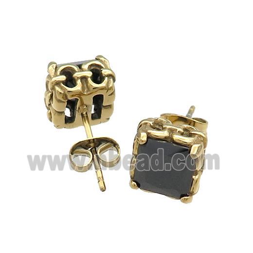 Stainless Steel Stud Earring Pave Rhinestone Gold Plated