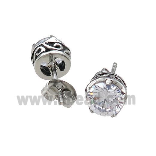 Stainless Steel Stud Earring Pave Rhinestone Antique Silver