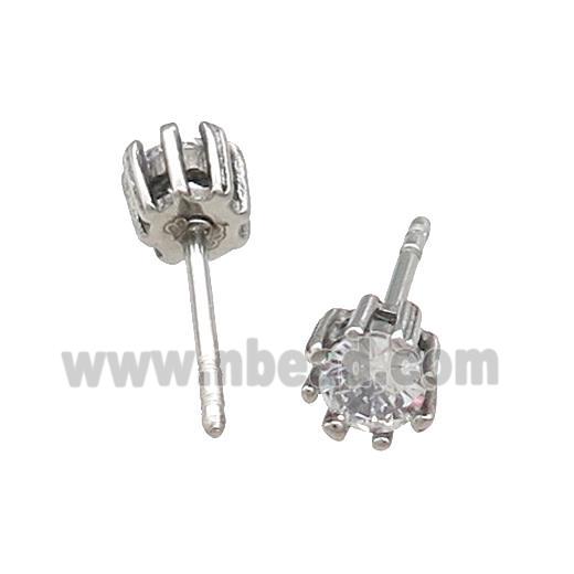 Raw Stainless Steel Stud Earring Pave Rhinestone