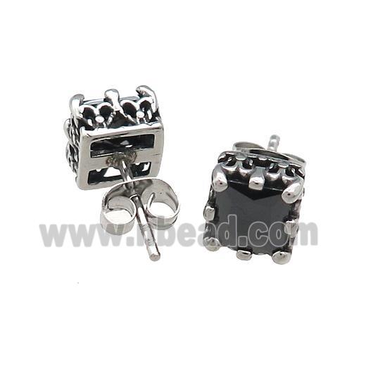 Stainless Steel Stud Earring Pave Rhinestone Antique Silver