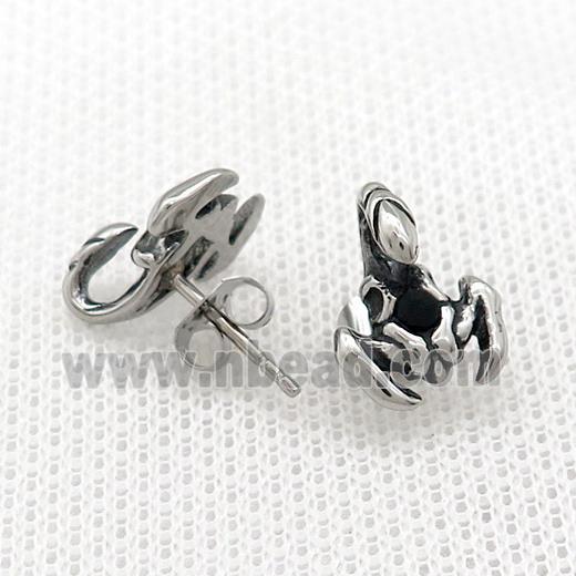 Stainless Steel Stud Earring Pave Rhinestone Scorpion Antique Silver