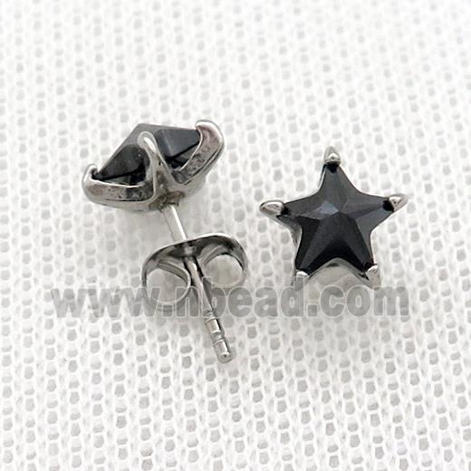 Stainless Steel Stud Earring Pave Rhinestone Star Antique Silver