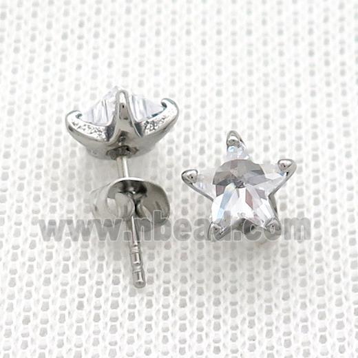 Stainless Steel Stud Earring Pave Rhinestone Star Antique Silver