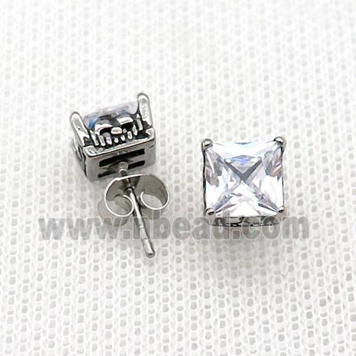 Stainless Steel Stud Earring Pave Rhinestone Antique Silver