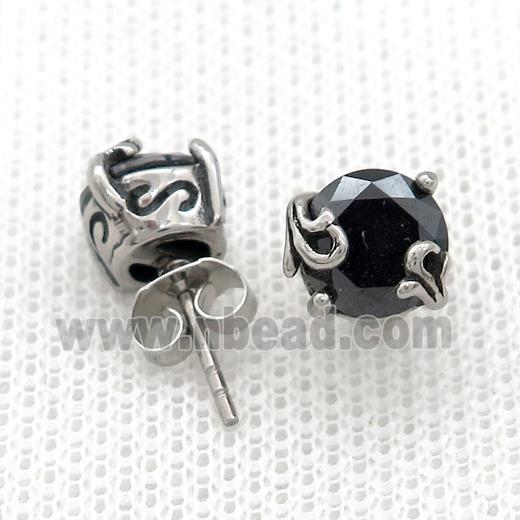 Stainless Steel Stud Earring Pave Rhinestone Antique Silver