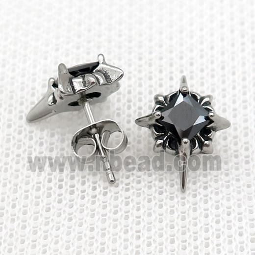 Stainless Steel Stud Earring Pave Rhinestone Antique Silver