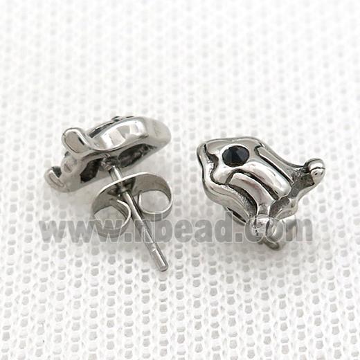 Stainless Steel Stud Earring Pave Rhinestone Antique Silver