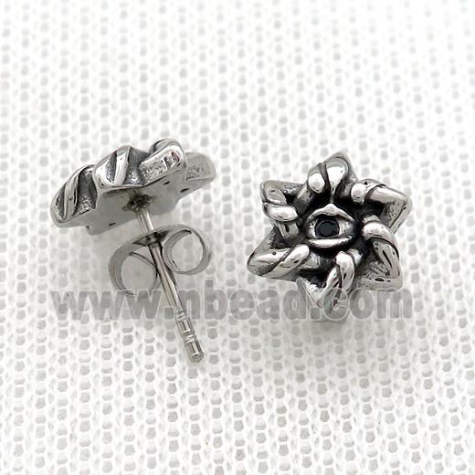 Stainless Steel Stud Earring Pave Rhinestone Antique Silver