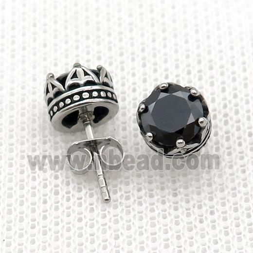 Stainless Steel Stud Earring Pave Rhinestone Antique Silver