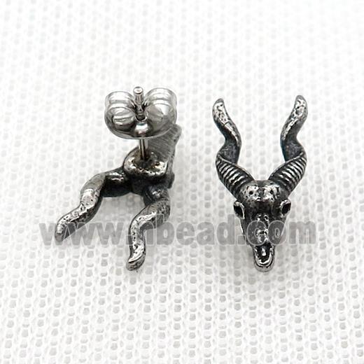 Antelope Stud Earrings Stainless Steel Stud Antique Silver