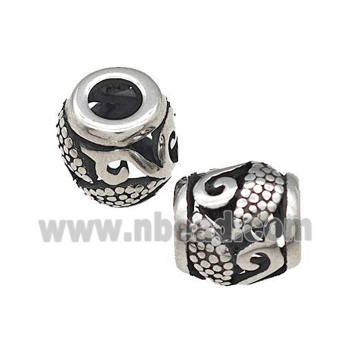 Titanium Steel Barrel Beads Large Hole Hollow Antique Silver