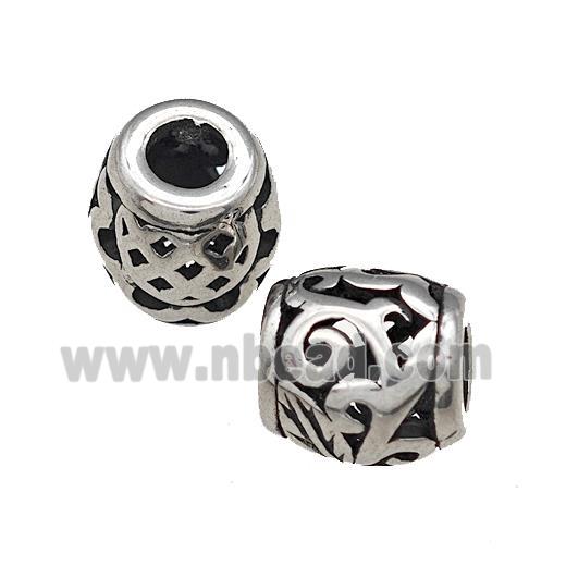 Titanium Steel Barrel Beads Large Hole Hollow Antique Silver