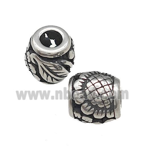 Titanium Steel Barrel Beads Large Hole Sunflower Hollow Antique Silver