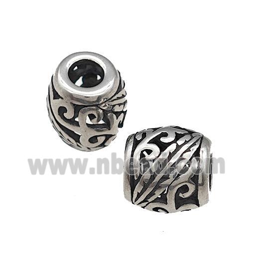 Titanium Steel Barrel Beads Large Hole Hollow Antique Silver