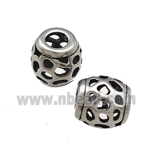 Titanium Steel Barrel Beads Large Hole Hollow Antique Silver