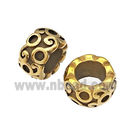 Stainless Steel Rondelle Beads Large Hole Gold Plated