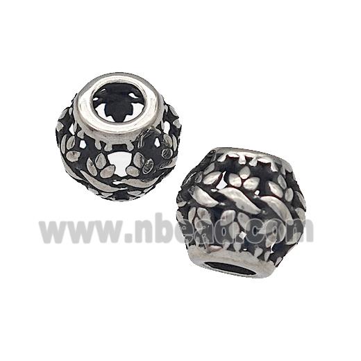 316 Stainless Steel Barrel Beads Flower Hollow Large Hole Antique silver