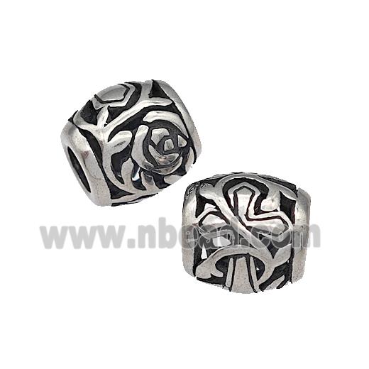 316 Stainless Steel Barrel Beads Cross Flower Hollow Large Hole Antique silver