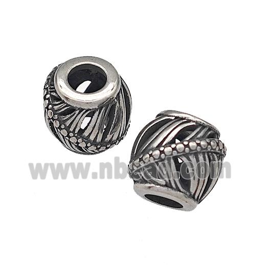 316 Stainless Steel Barrel Beads Hollow Large Hole Antique silver