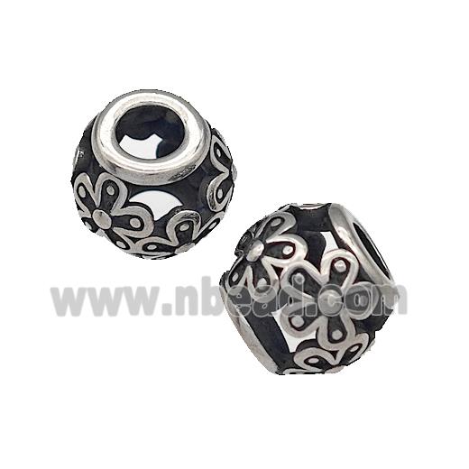 316 Stainless Steel Barrel Beads Flower Hollow Large Hole Antique silver