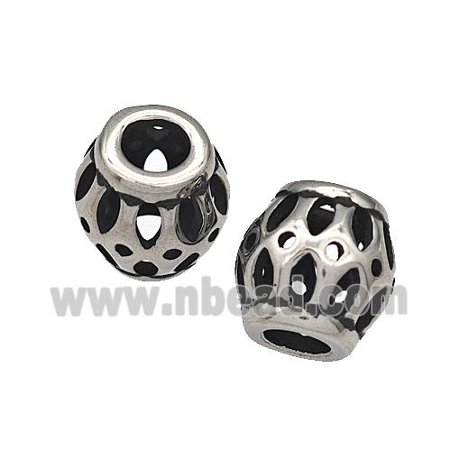 316 Stainless Steel Barrel Beads Hollow Large Hole Antique silver