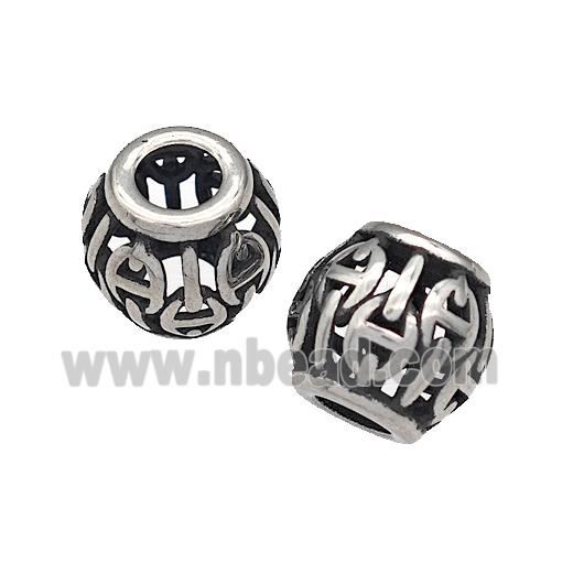 316 Stainless Steel Barrel Beads Hollow Large Hole Antique silver