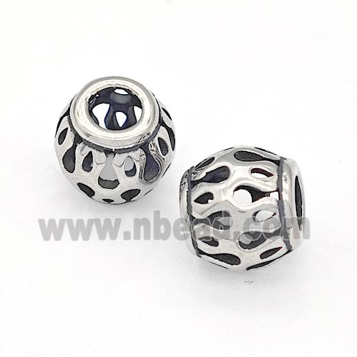 316 Stainless Steel Barrel Beads Hollow Large Hole Antique silver