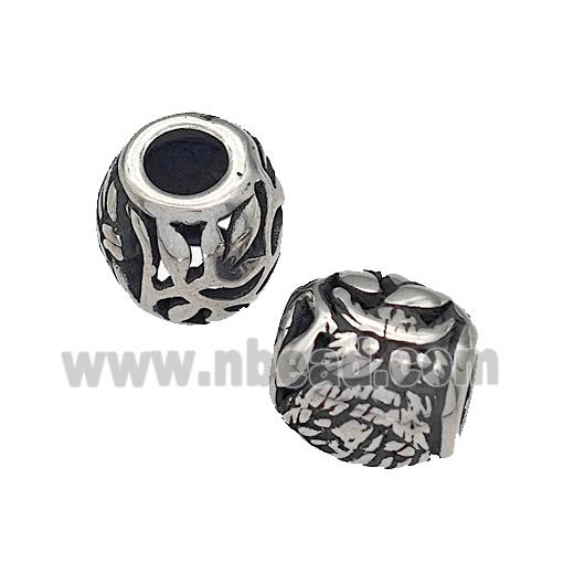 316 Stainless Steel Barrel Beads Owl Charms Hollow Large Hole Antique silver