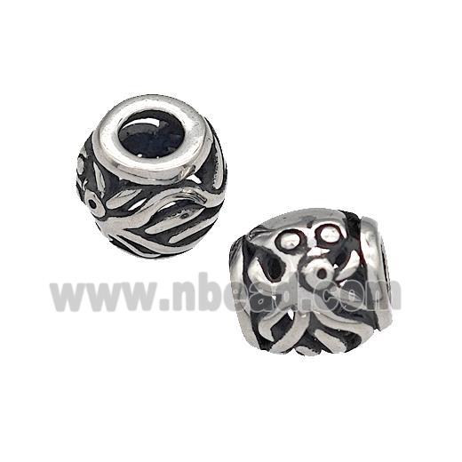 316 Stainless Steel Barrel Beads Octopus Charms Hollow Large Hole Antique silver