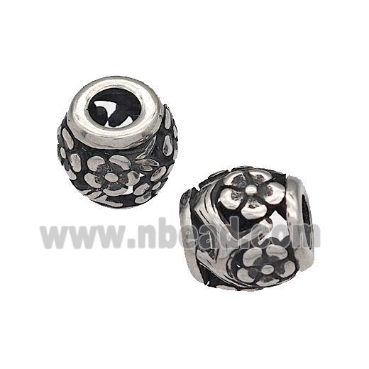 316 Stainless Steel Barrel Beads Flower Hollow Large Hole Antique silver