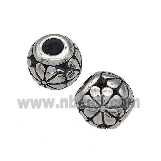 316 Stainless Steel Round Beads Flower Hollow Large Hole Antique silver