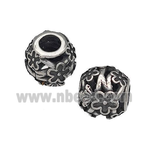 316 Stainless Steel Round Beads Flower Hollow Large Hole Antique silver