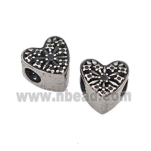 316 Stainless Steel Heart Beads Hollow Large Hole Antique Silver