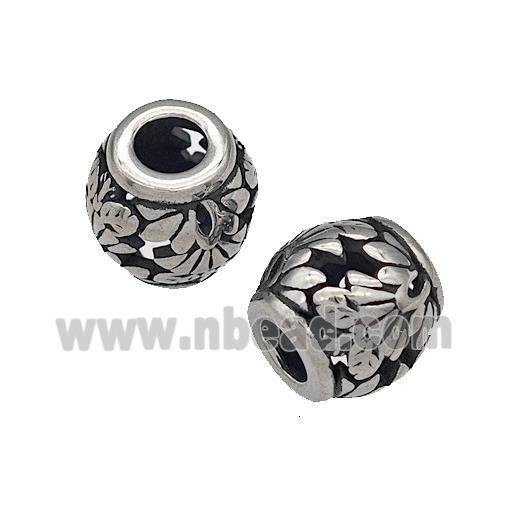 316 Stainless Steel Barrel Beads Flower Hollow Large Hole Antique silver