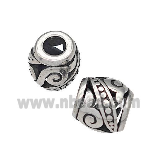 316 Stainless Steel Barrel Beads Hollow Large Hole Antique silver