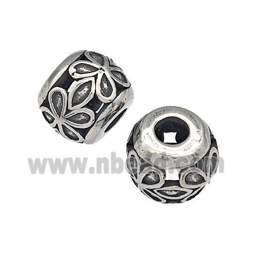 316 Stainless Steel Round Beads Flower Hollow Large Hole Antique silver