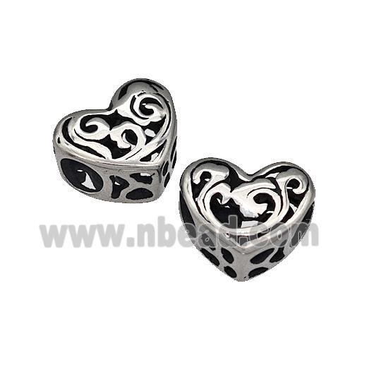 316 Stainless Steel Heart Beads Hollow Large Hole Antique Silver