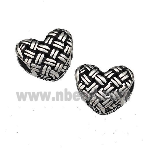 Stainless Steel Heart Beads Hollow Large Hole Antique Silver