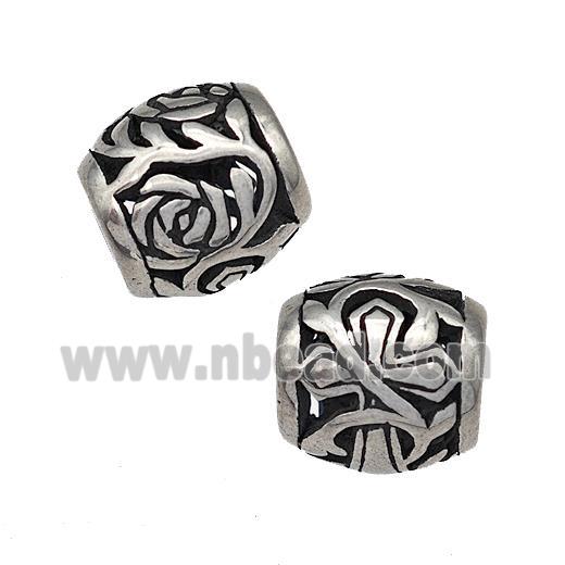 Stainless Steel Barrel Beads Hollow Large Hole Antique Silver