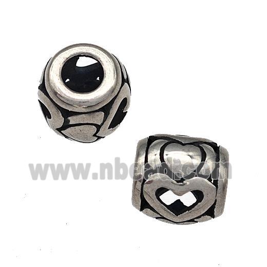 Stainless Steel Barrel Beads Hollow Large Hole Antique Silver