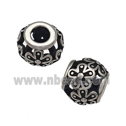 Stainless Steel Round Beads Hollow Large Hole Antique Silver