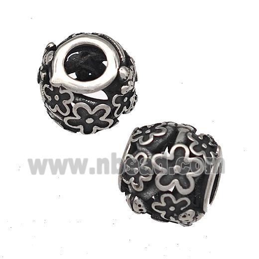 Stainless Steel Round Beads Hollow Large Hole Antique Silver